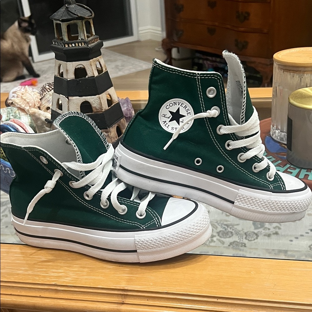 Converse Forest Green High-Tops with White Accents